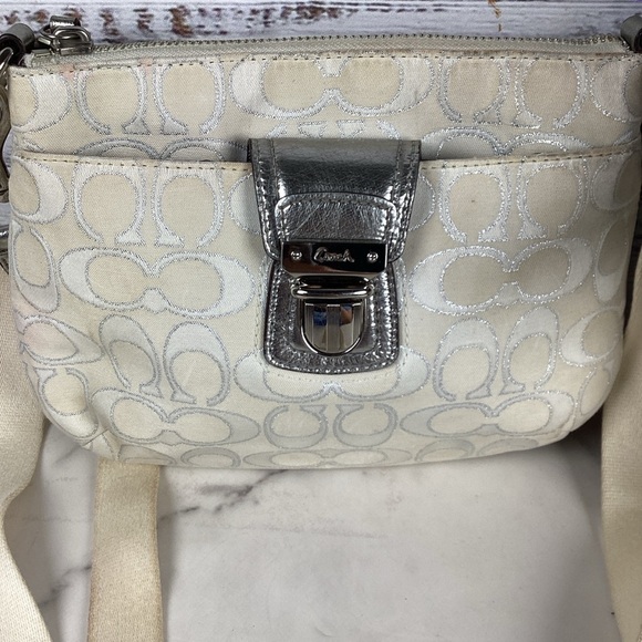 Coach vintage poppy bag signature cream silver Shoulder crossbody purse guc - Picture 5 of 16